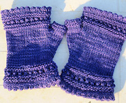 knitted fingerless mittens, gloves; Malabrigo Silky Merino Yarn, color 30 purple mystery