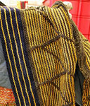 Hand-knit shawl/scarf made with Malabrigo Merino Sock Yarn color ochre, alcaucil and cote d-azure